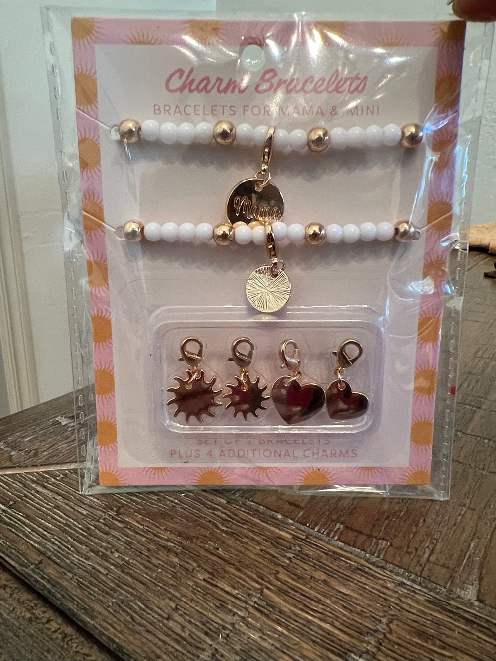 Target White Beaded Charm Bracelet Set with Gold Accents